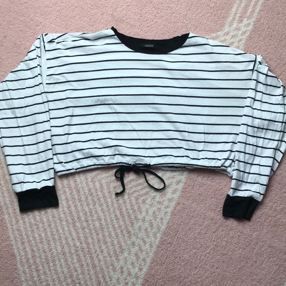 Cropped striped drawstring top
